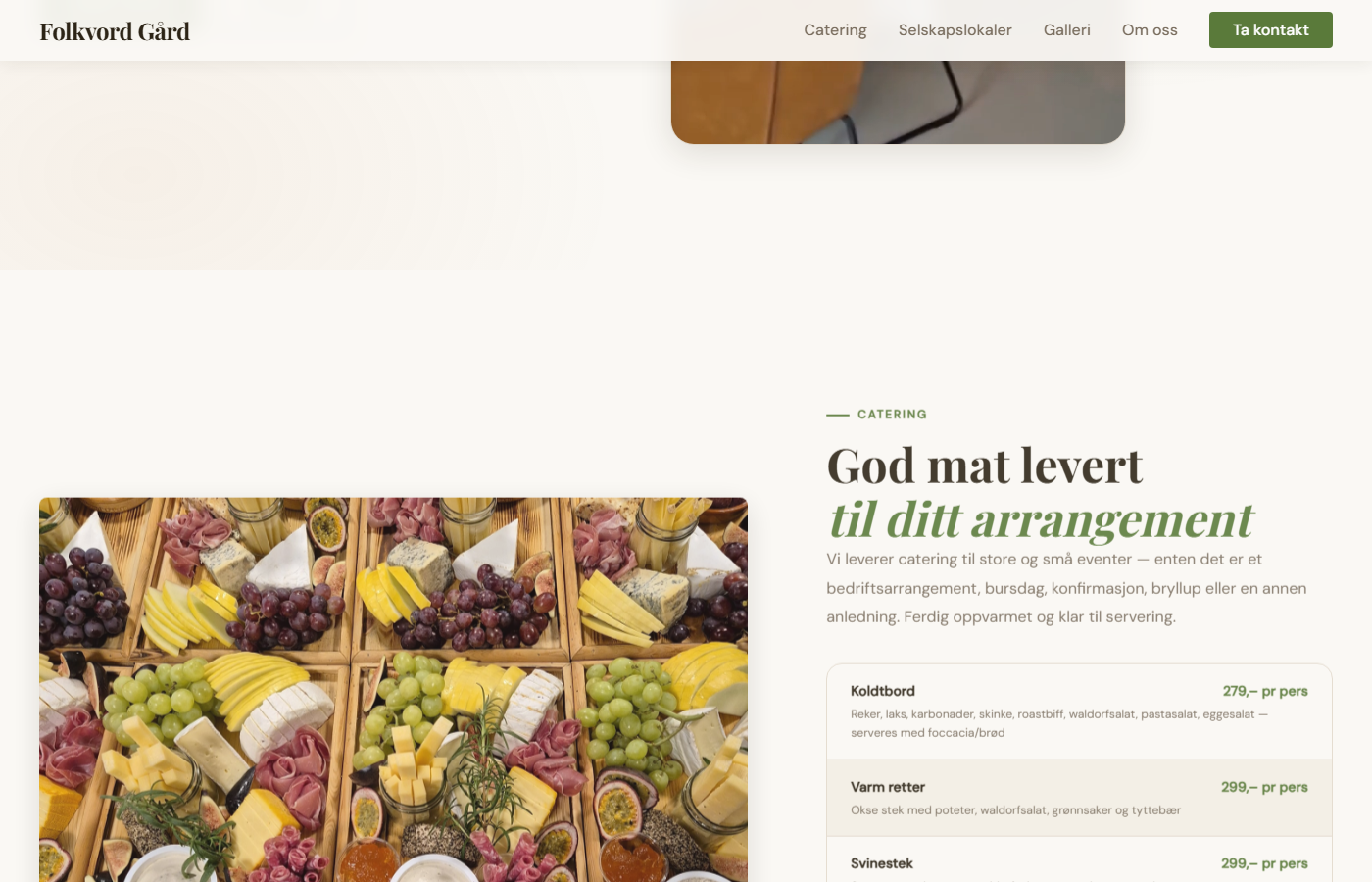 Folkvord Gård catering-seksjon